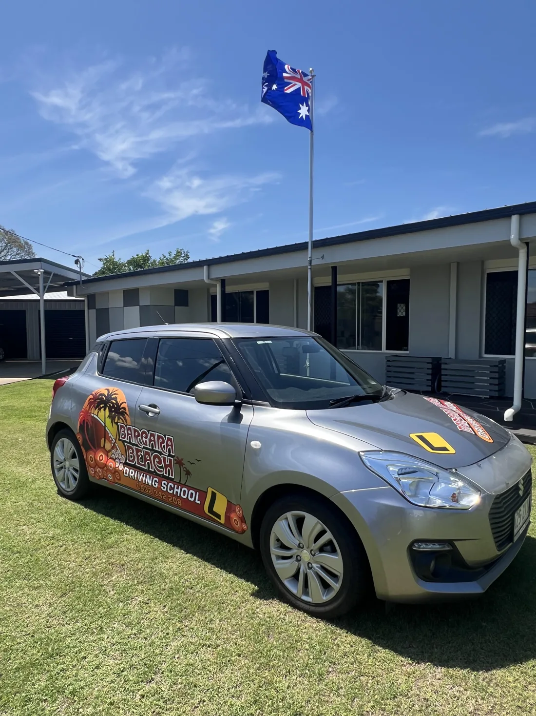 A branded Bargara Beach Driving School training car